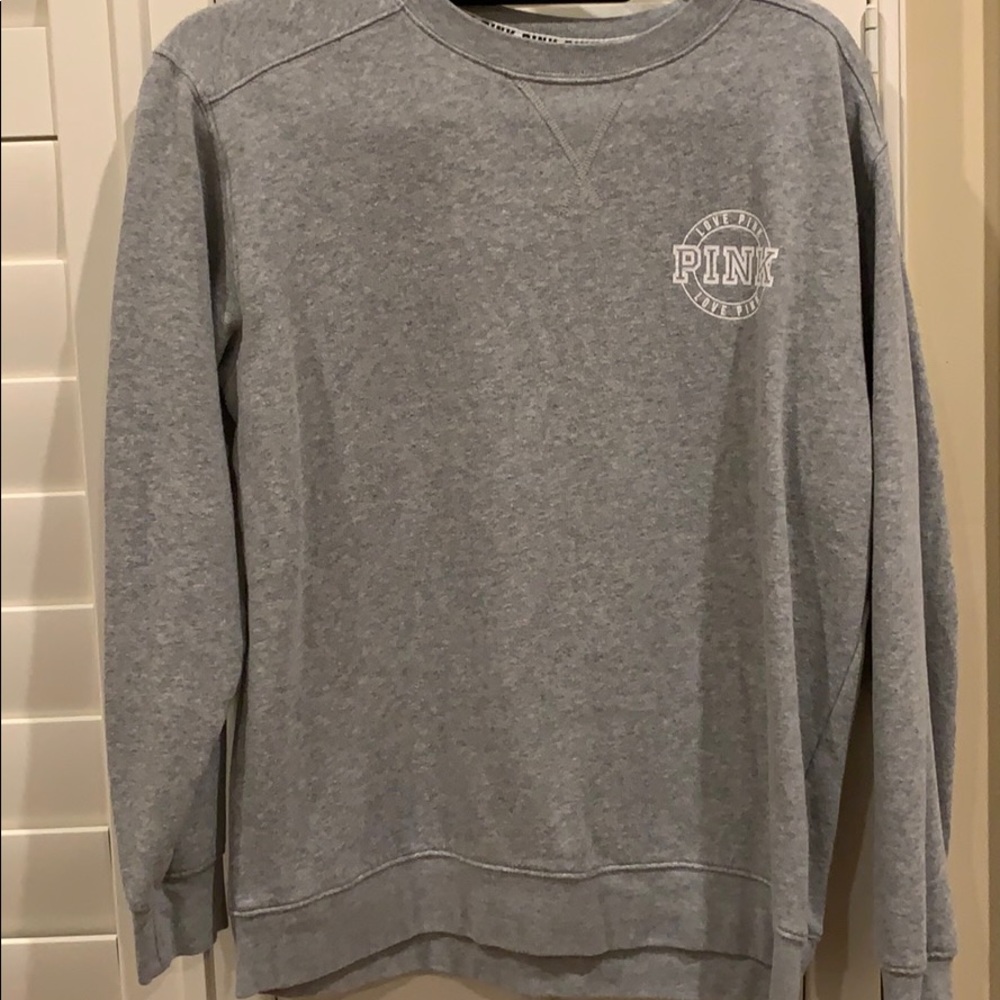 Simple gray and white PINK crew neck pullover